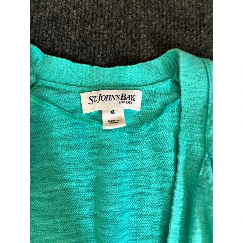 St Johns Bay Womens XL Teal Green Open Front 3/4 Sleeve Cardigan Sweater